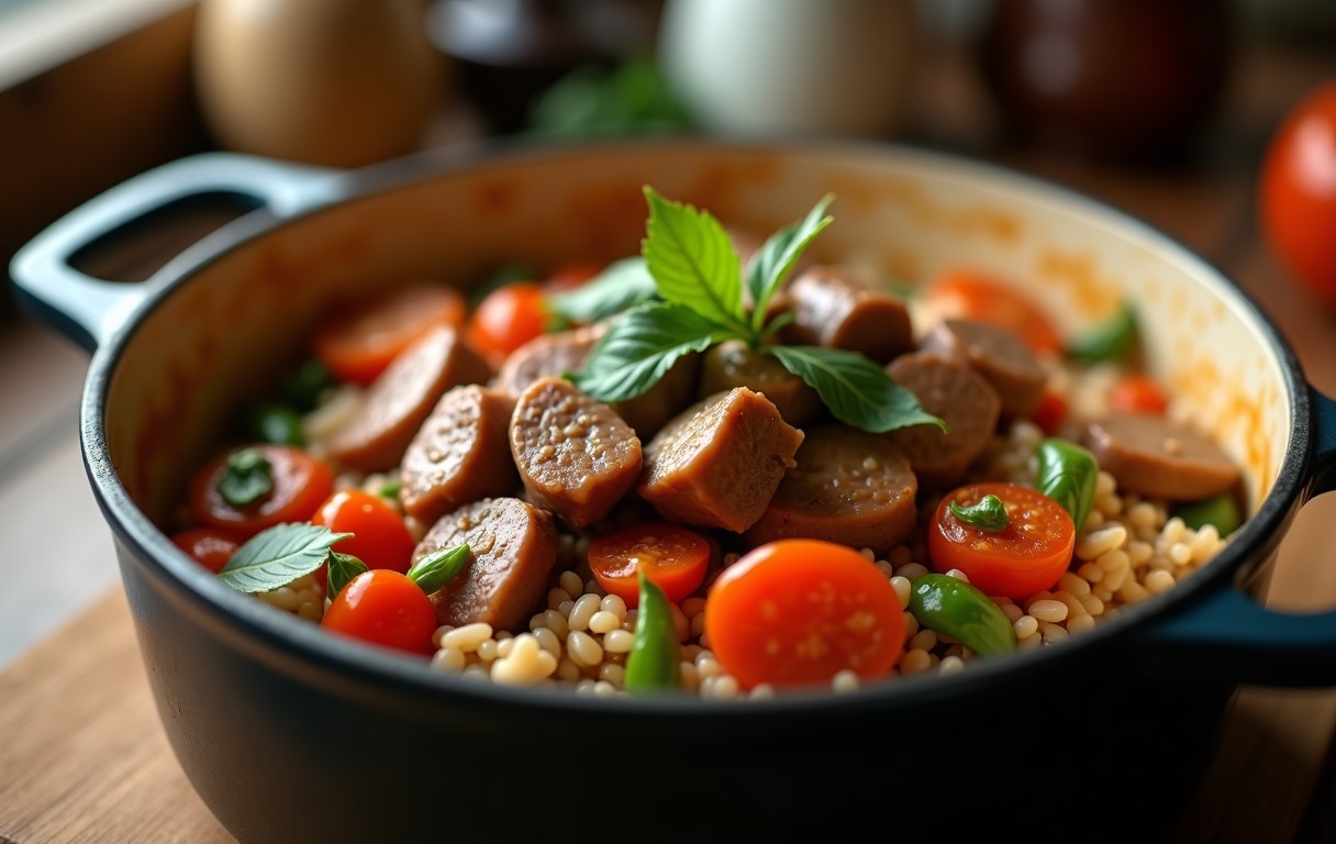 Комфортные блюда одной кастрюлей — Рецепт: Плов с мясом и овощами Комфортные блюда одной кастрюлей — Рецепт: Плов с мясом и овощами